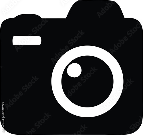 Iconic black camera silhouette representing photography and visual capture a simple graphic symbol of digital imaging and media