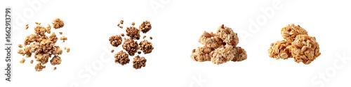 Set of oat granola clusters isolated on transparent background