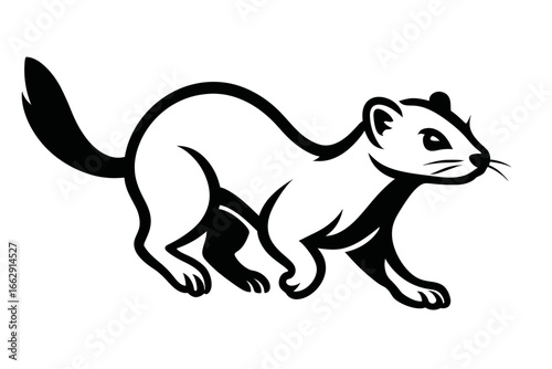 Dynamic black and white vector illustration of a running weasel. Ideal for logos, emblems, or designs representing quickness and agility.