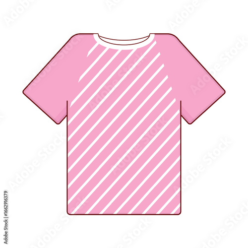 A pink t-shirt with a white diagonal stripe pattern on the body.