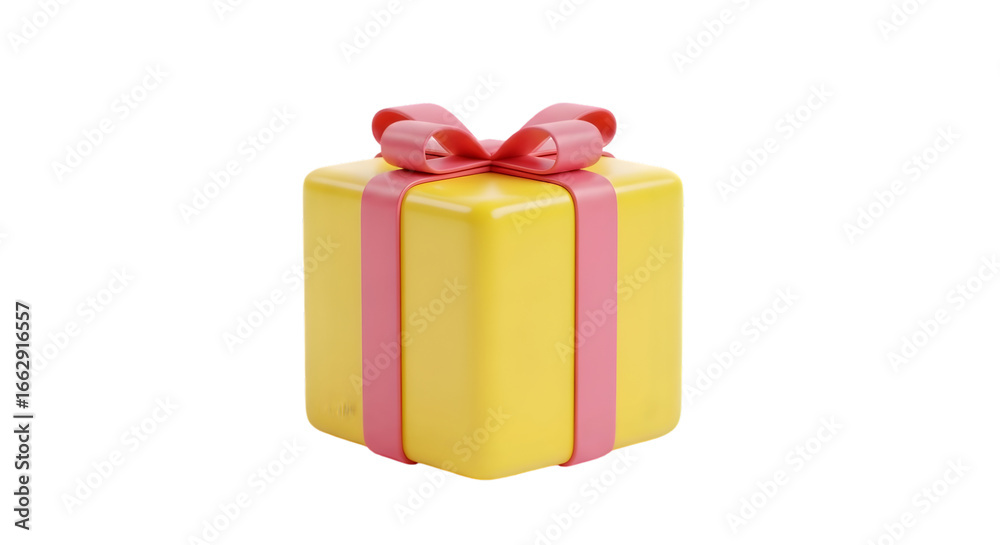 Obraz premium Yellow Gift Box with Pink Ribbon 3D Render