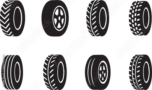 collection of tire icon set, silhouette vector