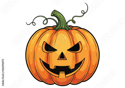 Spooky jack o lantern halloween pumpkin face with twisting vines for festive fall decorations