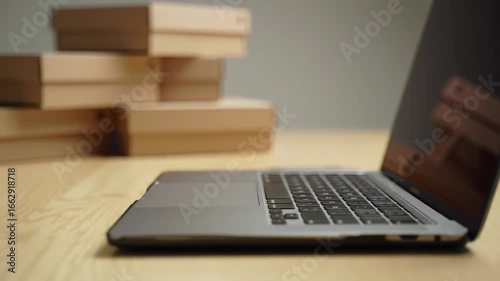 Laptop with Boxes Unboxing and Technology Overview in Detail
