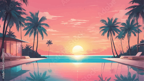 tropical sunset with palm trees