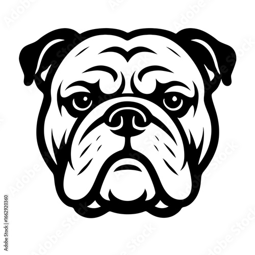 Stylized Bulldog Head - Dog Breed, Pet, Canine, Animal Portrait, Vector Art, Black and White