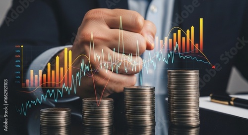 Fotografi Analyzing Financial Growth and Investment Returns with Business Charts and Coin