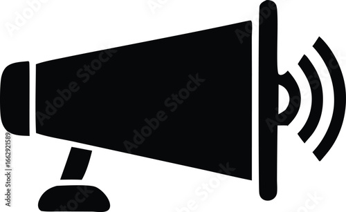 Iconic silhouette of a megaphone symbolizing public announcement sound waves and loud communication for events advertising marketing