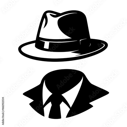 Fedora Hat and Suit Vector - Classic Symbol for Detective, Spy, and Gangster