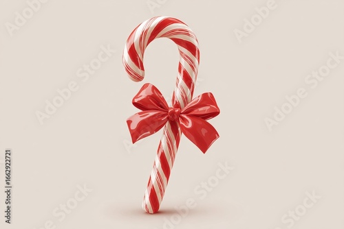 Festive candy cane with a vibrant red bow evokes holiday cheer and sweet seasonal joy