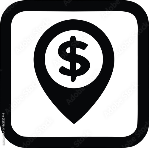 Location dollar sign icon for financial services navigation and business opportunities finder symbol