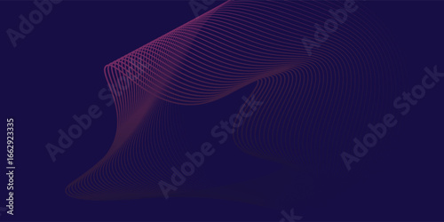 Abstract dark blue modern futuristic banner background. Glowing pink oval lines pattern design. Swirl ellipse lines element. Circular motion. Suit for banner, brochure, cover, flyer, website
