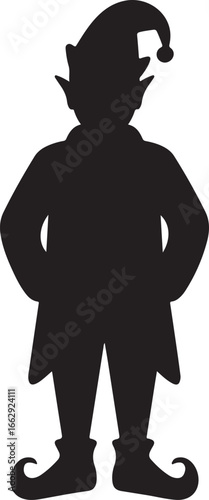 Silhouette of Elf with Hat and Shoes Character Shadow Shape Icon Art