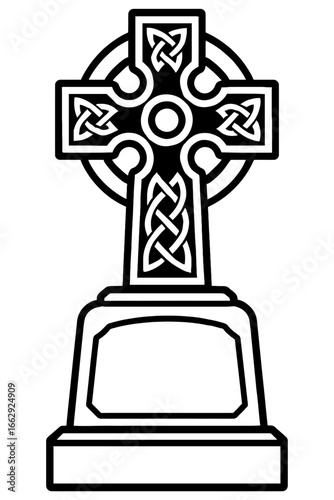 Celtic Cross Gravestone with Blank Plaque - Vector Illustration