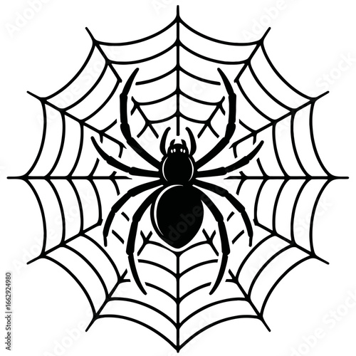 Halloween Spider on a Web - Vector Illustration
