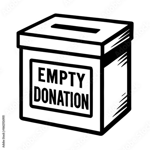 A simple illustration of an empty donation box with a slot, labeled "EMPTY DONATION"