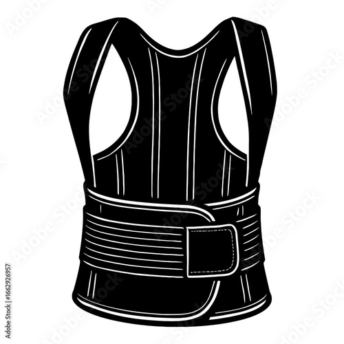 An illustration of a back posture corrector and spinal support brace for health and therapy