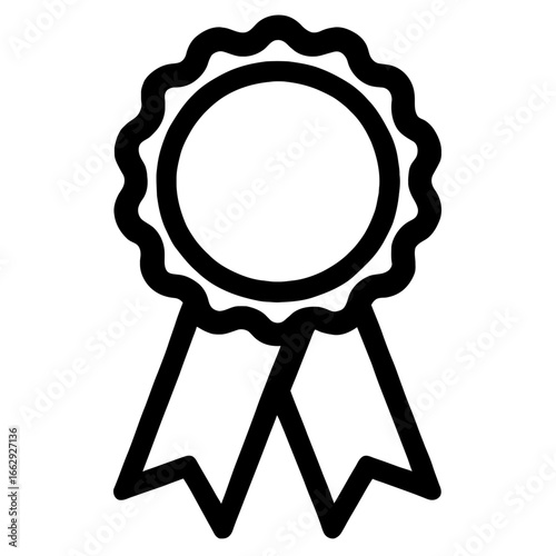 Line art vector graphic of a blank rosette ribbon with a circular center, symbolizing a prize, award, or achievement.