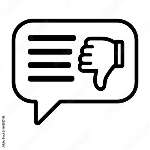 Vector graphic illustration of a speech bubble with a thumbs-down gesture, symbolizing dislike, negative feedback, or rejection.