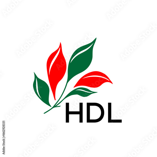 HDL Modern Abstract Leaf Logo Design – HDL Later Logo, Red and Green Nature-Inspired Brand Icon. 
