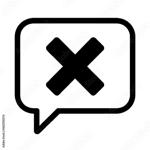 Vector graphic of a speech bubble with a cross, symbolizing rejection, incorrect answer, or negative feedback in communication.