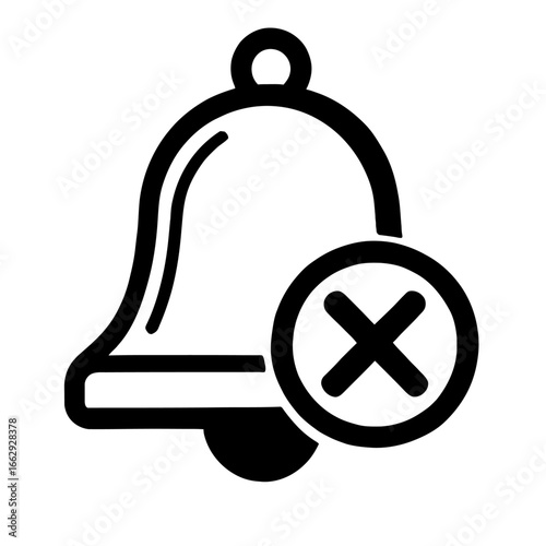 Line art graphic of a bell with a cross, symbolizing notifications turned off, mute, or silent mode.
