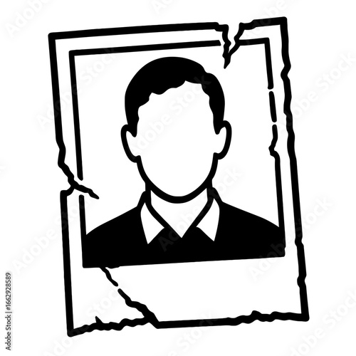 Retro-style vector illustration of a cracked and damaged vintage photo frame with a blank portrait, perfect for memory and lost-themed projects.