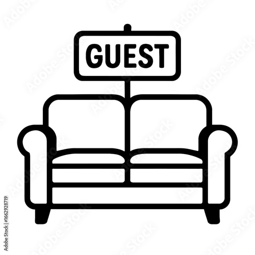 Guest Couch or Sofa with Sign Vector - Hospitality and Home Symbol
