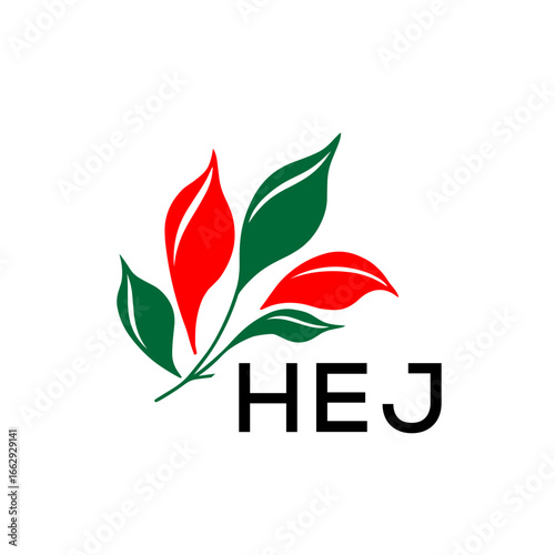 HEJ Modern Abstract Leaf Logo Design – HEJ Later Logo, Red and Green Nature-Inspired Brand Icon. 
