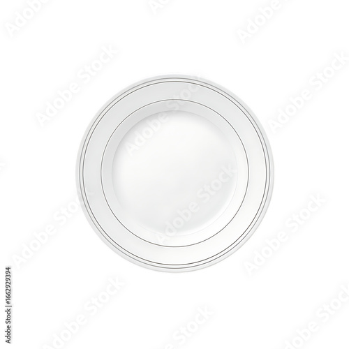 White plate with silver rim isolated on transparent background