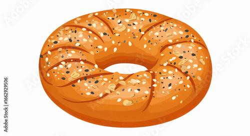 Artistic illustration of a classic everything bagel, featuring a delectable blend of toppings