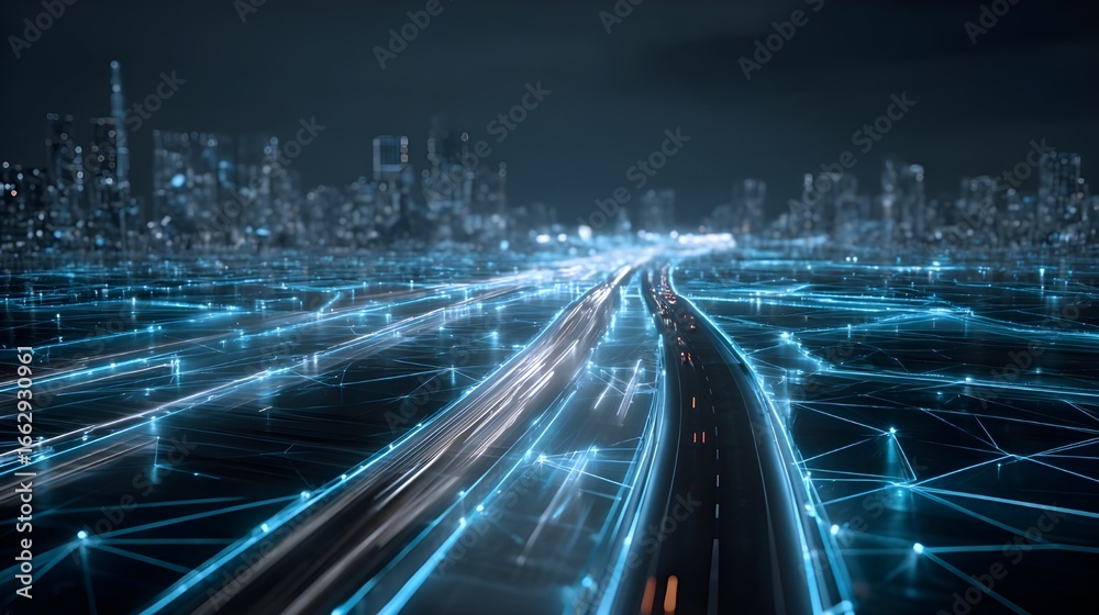 Fototapeta premium Futuristic Smart City Traffic Network and Urban Infrastructure