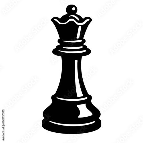 Chess Queen Piece - Classic Black and White Game Strategy and Power Symbol