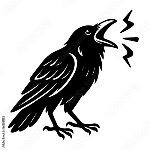 Squawking Crow or Raven Vector Graphic - Hand-Drawn Silhouette for Animals, Nature, and Halloween