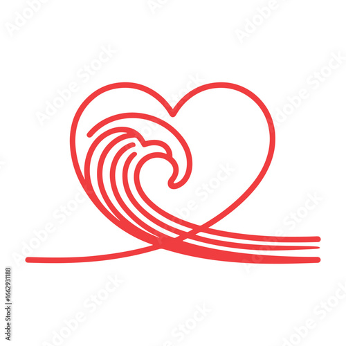 An elegant and minimalist logo of an ocean wave forming the shape of a heart, symbolizing love for the sea, vector illustration