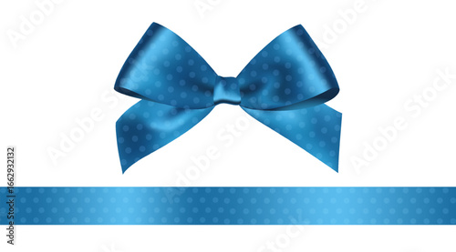 Shiny Blue satin ribbon on white background. Vector Christmas gift, valentines day, birthday wrapping element