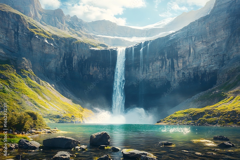 Fototapeta premium A massive waterfall cascading down from a steep rocky cliff.