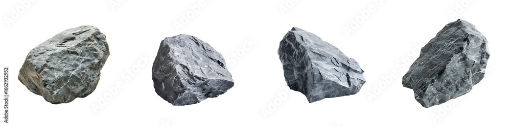 Obraz premium Set of grey stones and rocks isolated on transparent background