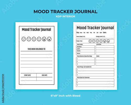Mood Tracker Journal Interior – KDP Printable Mental Health and Wellness Log
