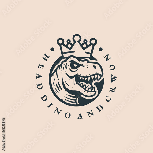Dino crown logo in vintage style, symbol of power and royalty.