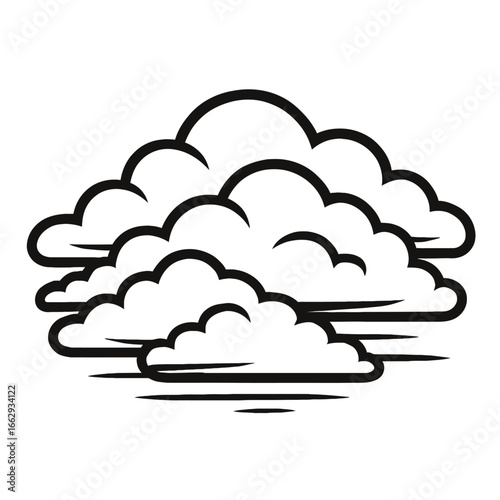 A black and white vector illustration of stylized clouds, featuring clean lines and a modern design. Perfect for weather apps, forecasts, and climate-related graphics.