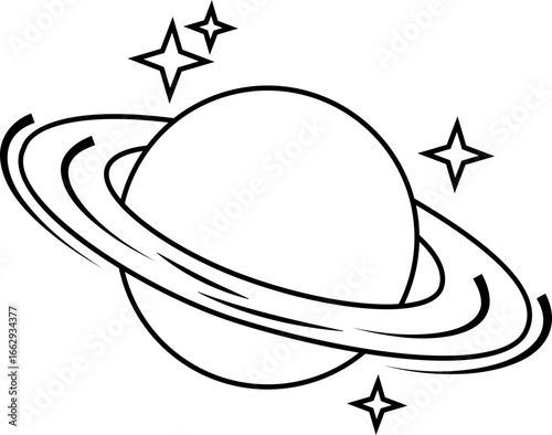 Planet Saturn silhouette outline icon. Planet Saturn with planetary ring vector icons isolated on transparent background. Cosmos and astronomy planet vector illustration.