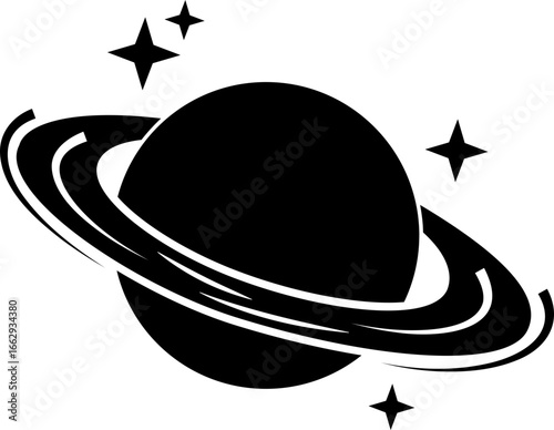Planet Saturn silhouette icon. Planet Saturn with planetary ring vector icons isolated on transparent background. Cosmos and astronomy planet vector illustration.