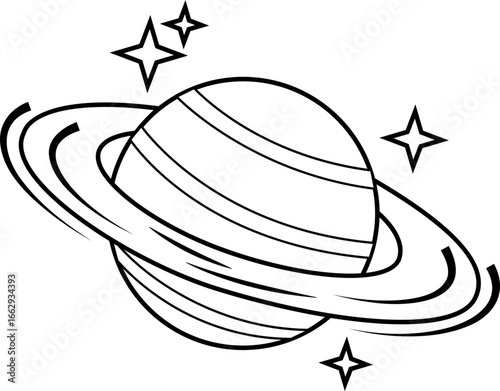 Planet Saturn silhouette outline icon. Planet Saturn with planetary ring vector icons isolated on transparent background. Cosmos and astronomy planet vector illustration.