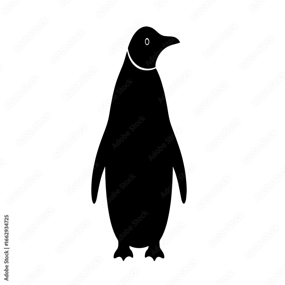 Obraz premium Silhouette of a single penguin standing upright against a plain white background.