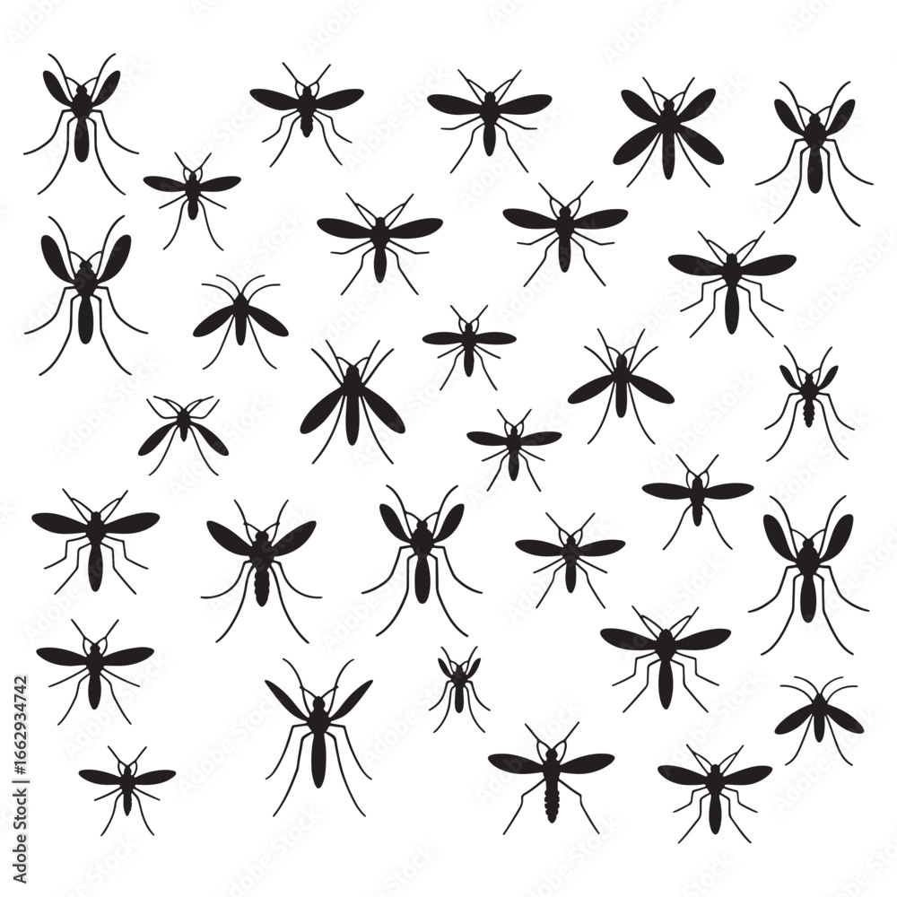 A seamless pattern of black mosquito silhouettes, a perfect background for topics related to insects, pests, and nature, vector illustration A seamless pattern of black mosquito silhouettes, a perfect background for topics related to insects, pests, and nature, vector illustration