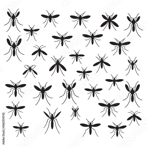 A seamless pattern of black mosquito silhouettes, a perfect background for topics related to insects, pests, and nature, vector illustration