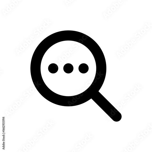Black magnifying glass icon with three dots inside the circle representing a search or loading symbol