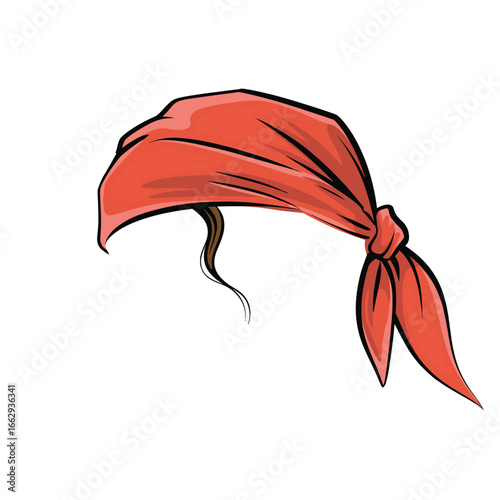 A red bandana or headband tied in a knot, a versatile accessory for pirates, bikers, or fashion styles, vector illustration