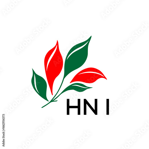 Modern Nature Inspired Logo with Red and Green Leaves, HNI Later Logo, 
